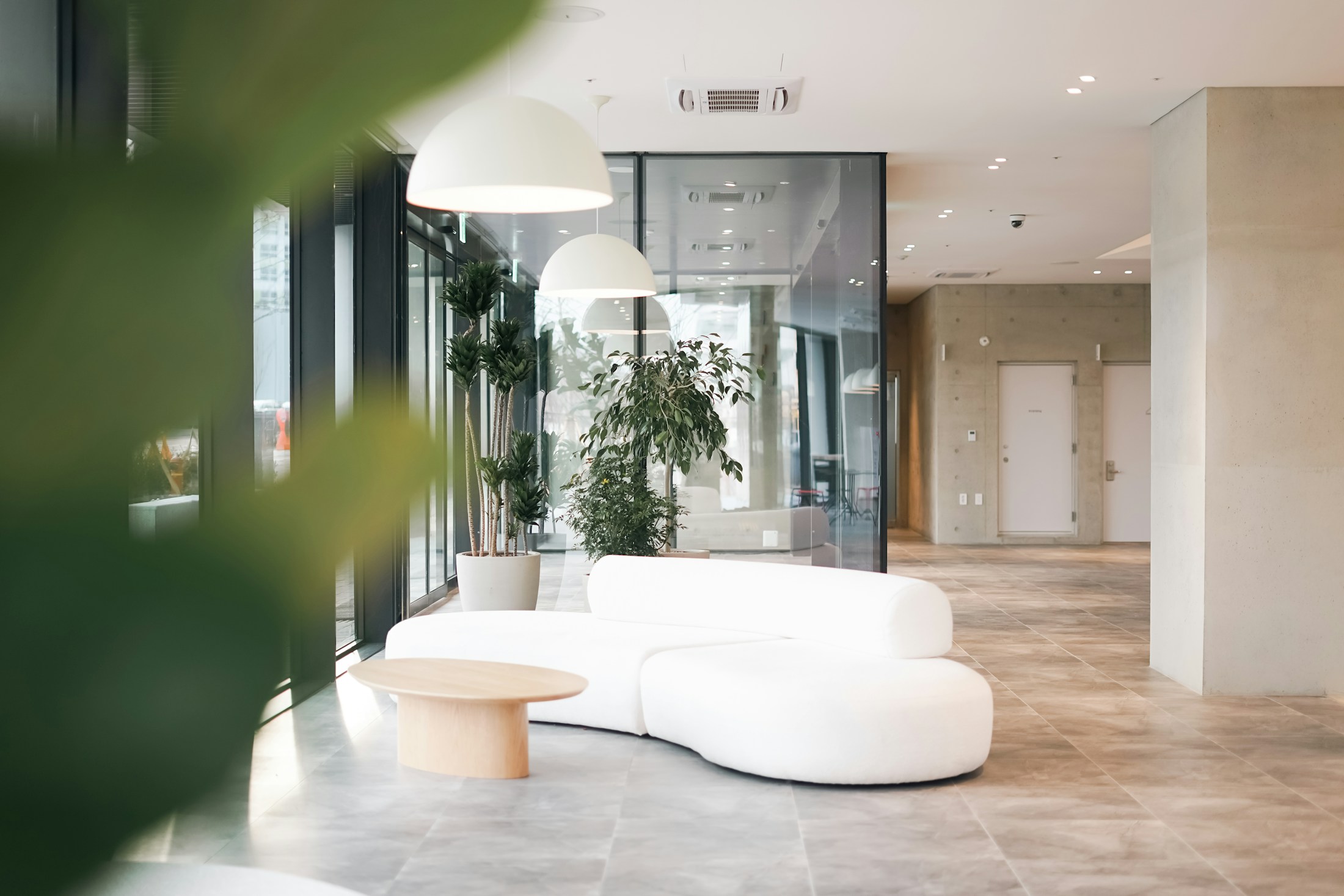 A bright, professionally maintained commercial lobby
